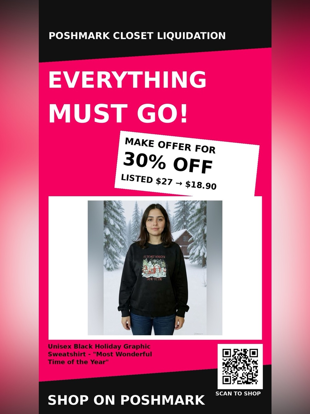 Unisex Black Holiday Graphic Sweatshirt - "Most Wonderful Time of the Year"